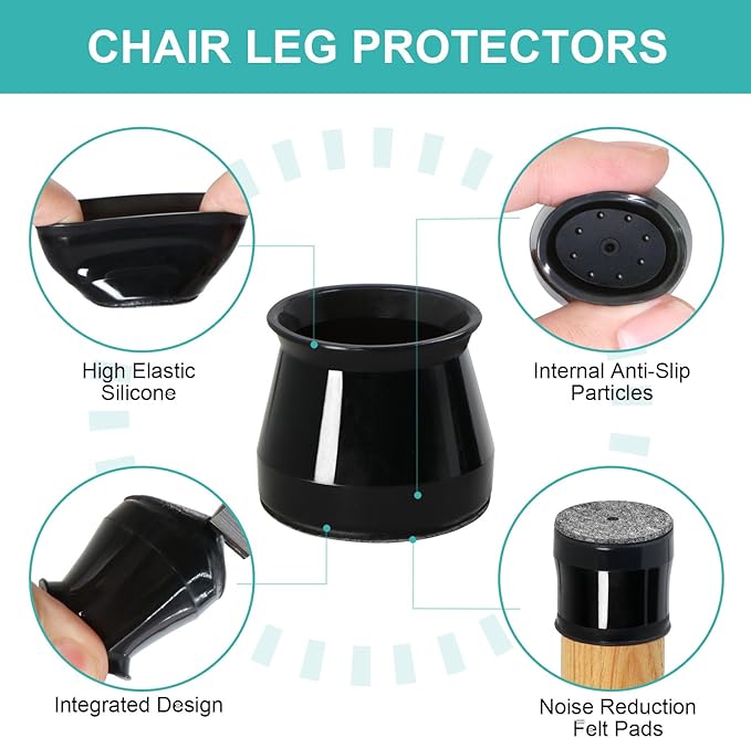 48 Pack Chair Leg Floor Protectors, Chair Feet Protectors for Hardwood Floors,Silicone Chair Leg Caps Covers Pads, Floors from Scratching and Reduce Noise (Black Fit:1.3"-2")