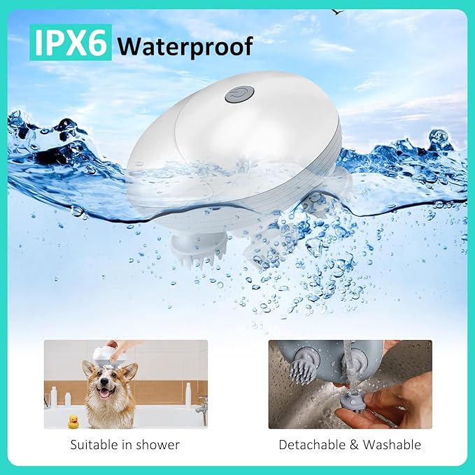 Electric Pet Massager for Dogs and Cats, Cordless Handheld Tool with 4 Massage Heads and 96 Massage Nodes, Back Scratcher for Relieving Tension, Tight Muscles, and Stiffness