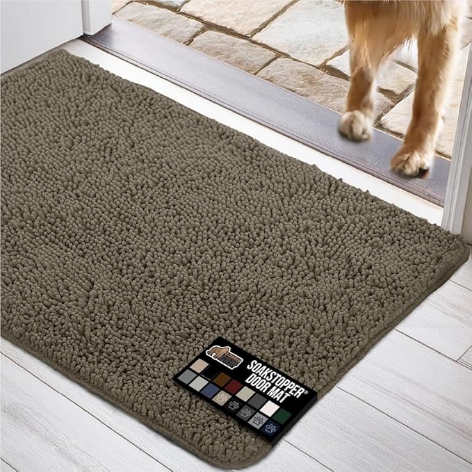 GORILLA GRIP SOAKSTOPPER Dog Door Mat, 48x30 Machine Washable Rug Absorbent Doormat Captures Moisture Mud Dirt, Quick Dry Soft Chenille Entryway Rugs Indoor Entrance Mats for Dog Paws, Cappuccino