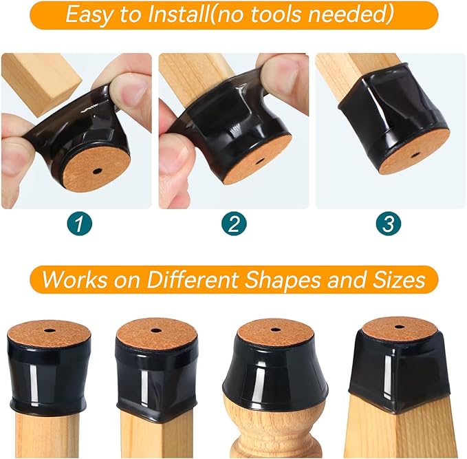 24 pcs Black Chair Leg Floor Protectors, Furniture Felt Pads Silicone Covers caps for Chairs,Chair Leg Protectors for Hardwood Floors (Large fit:1.3''-2'')