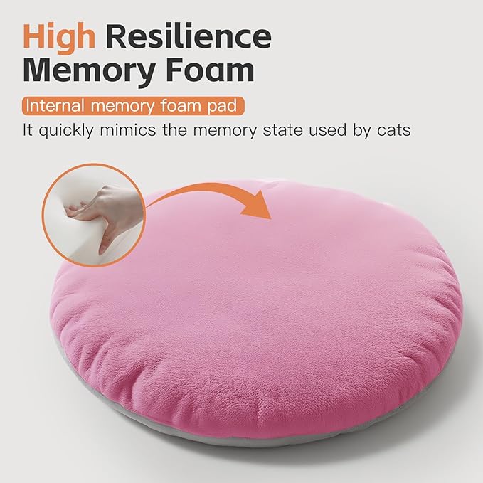 PJYuCien Cat Bed Kitten Bed, Washable Round Cat Beds for Indoor Cats, Super Soft Faux Rabbit Fur Small Bed for Puppy and Kitten, Fluffy Inner Mat Filling Memory Foam with Anti-Slip Bottom (Pink)