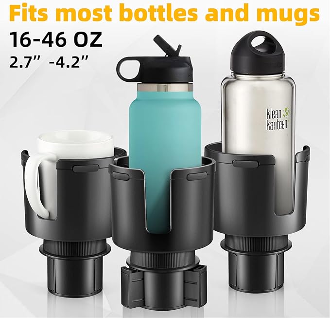 Car Cup Holder Expander, Cup Holder Extender Adapter for Car with Adjustable Base, Fits YETI 24/36/46oz, HydroFlask 32/40oz, Large Water Bottles in 2.7"-4.2" (16-46 OZ)