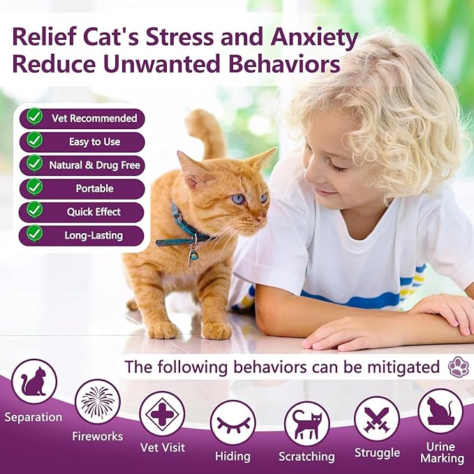 Cat Calming Pheromone Spray, Feline Calm Pheromones Spray- Anti Anxiety Pet Products, Cats Reduces Scratching Furniture Peeing Marking Calming Cat for Travel, Vet Visits - 60 Day Kit (2 * 60 mL)