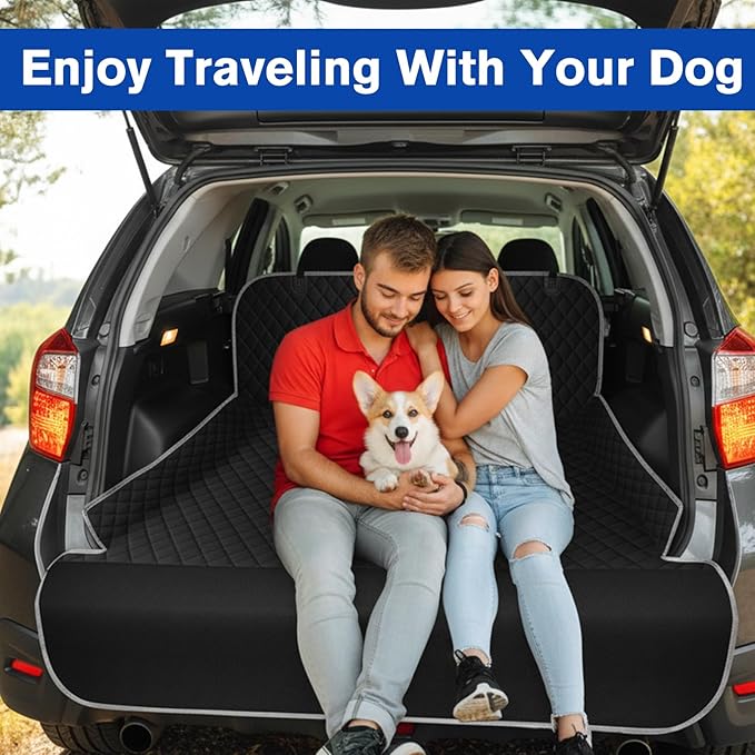SUV Cargo Liner for Dogs - Waterproof Dog Car Seat Cover Mat for SUVs, Sedans, Vans & Trunks with Non-Slip Bumper Flap Protector, Scratchproof Large Size Universal Fit，Grey