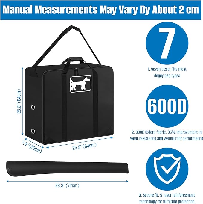 SIRUITON 2Pack Dog Playpen Storage Bag, Fits 24" H 8 Panels and 9 Stakes，Suitable for Foldable Exercise Pet Playpen, Dog Fence Travel Bag, with Reinforcing Plate & Shoulder