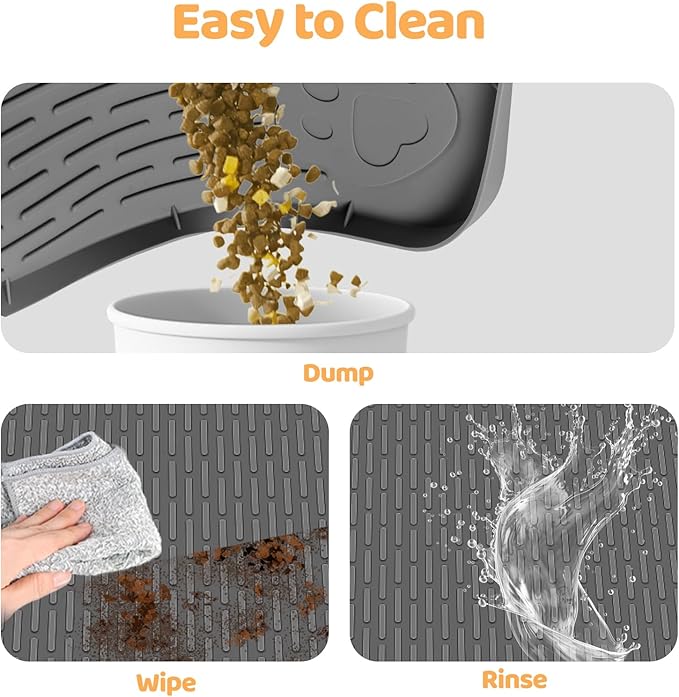 Bartuke Cat Food Mat, 40" x 28" Extra Large Silicone Pet Feeding Mat with Raised Edge Pet Placemat for Food and Water Bowl Non-Slip, Easy to Clean, Floor Protection (Dark Grey)
