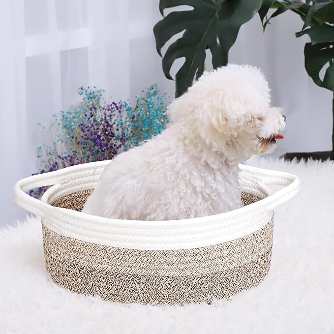 ABenkle Small Basket with Gift Bags and Ribbons, Empty Gift Baskets for Mother's Day, Decorative Boho Rope Woven Nursery Storage Organizer Toy Baskets with Handle for Baby Showers, 12"X 8" X 5"
