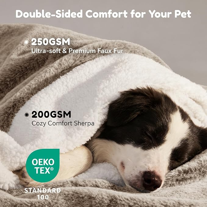 Extra Large Dog Blanket, Waterproof Faux Fur & Sherpa Oversized Pet Throw for Bed & Couch Protection, Soft Cozy Dog Blankets for Large Dogs, 60"x80", Brown