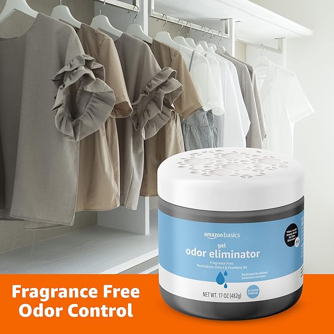 Amazon Basics Gel Odor Eliminator, Activated Charcoal, Fragrance Free, 17 Oz, Pack of 2