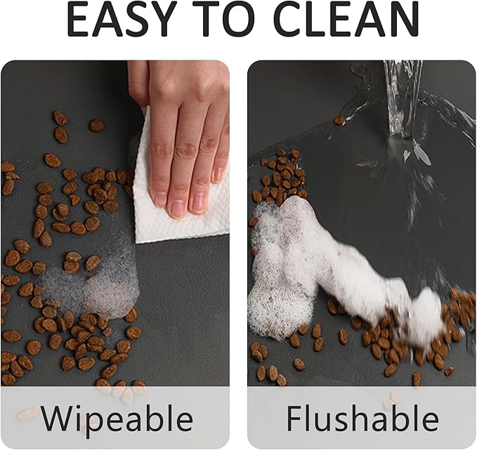 YCT Pet Cat Food Mats - Non Slip Super Absorbent, with Footprints Logo, 18.1 x 11.8 inches, Dark