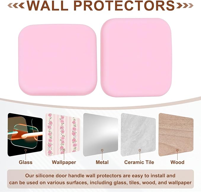PATIKIL 10Pcs Door Knob Wall Protector, 1.6" Square Silicone Door Stoppers Self Adhesive Handle Bumper Cushion Pad Quiet Wall Protector for Fridge Home Office, Pink(0.3" Thickness)