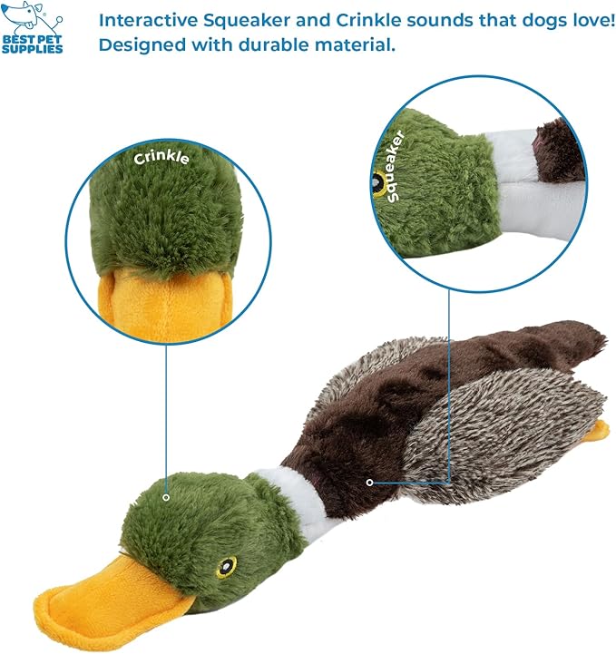 Best Pet Supplies Interactive Squeaky Dog Chew Toy, Ideal Dog Toys for Chewers, Small, Medium & Large Dogs, and Fetch Lovers - Mallard Duck (Brown), Large