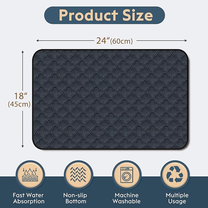 Washable Pee Pads for Dogs - 4 Pack Reusable Pee Pads，Waterproof Puppy Pads，Pet Training Pads，Super Absorbent with Dog Paw Shape Non-Slip Backing (Dark Grey, 18" X 24" - 4 Pack)