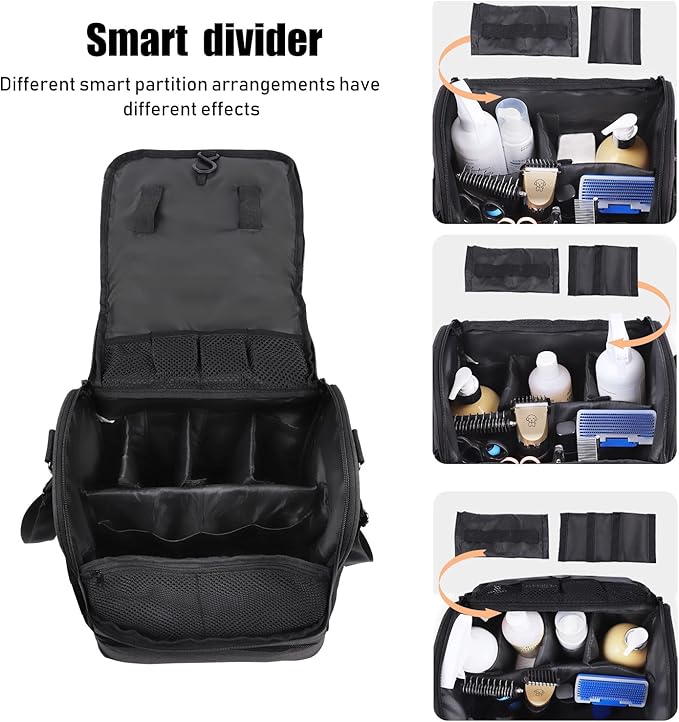 Dog&Cat Grooming Supplies Bag, Adjustable Compartments Wall Mounted Dog Grooming Bag for Pet Groomers, Cat Grooming Bag for Dog Clippers/Wipes/Hair Remover/Nail Trimmer/Brush/Comb/Shampoo