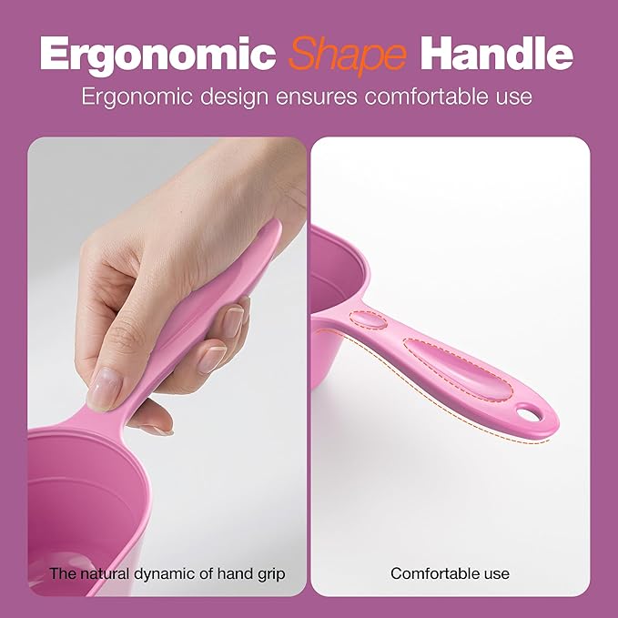 Fenenik Pet Food Scoop 2 Pack, Dog Cup Capacity Cat Food Scooper With Measuring Lines For Dog, Puppy and Cat Coffee Bean, Flour Scoop Purple
