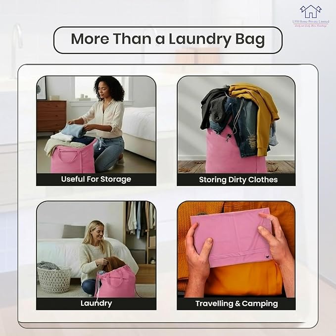LFH Home Large Premium Cotton Canvas Laundry Bag with Drawstring and Handles Heavy Duty, Multi-Use, Washable for Home, Travel, College or Storage 28x36 (Pack of 2)-Pink