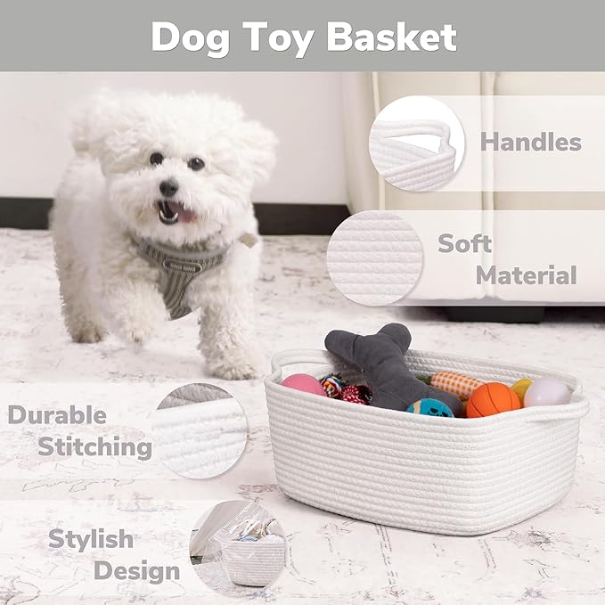 CHICVITA Storage Basket for Gifts, Small Gift Baskets Empty for Baby Showers, Decorative Cotton Rope Basket with Handles, Baby Toy Baskets for Shelves, 13 x 9.8 x 5 inches, White