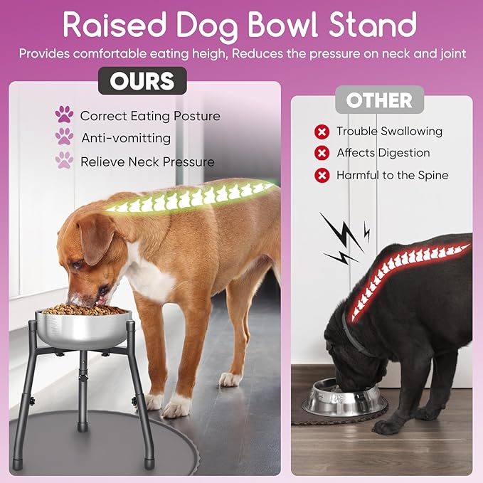 2-Pack Adjustable Elevated Dog Bowl Stands, Metal Raised Feeders for Medium & Large Dogs, 3 Heights (8.8", 10.8", 12.5"), Width 6.3"–10.2", Spill-Proof Mats, Non-Slip, Bowls Not Included
