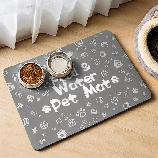 Pet Feeding Mat,Dog Cat Mat for Food and Water,Dog Bowl Waterproof Placemat with Rubber Backing,Absorbent Quick Dry Water Dispenser Mat for Pet（Dark Gray 17"×29"）