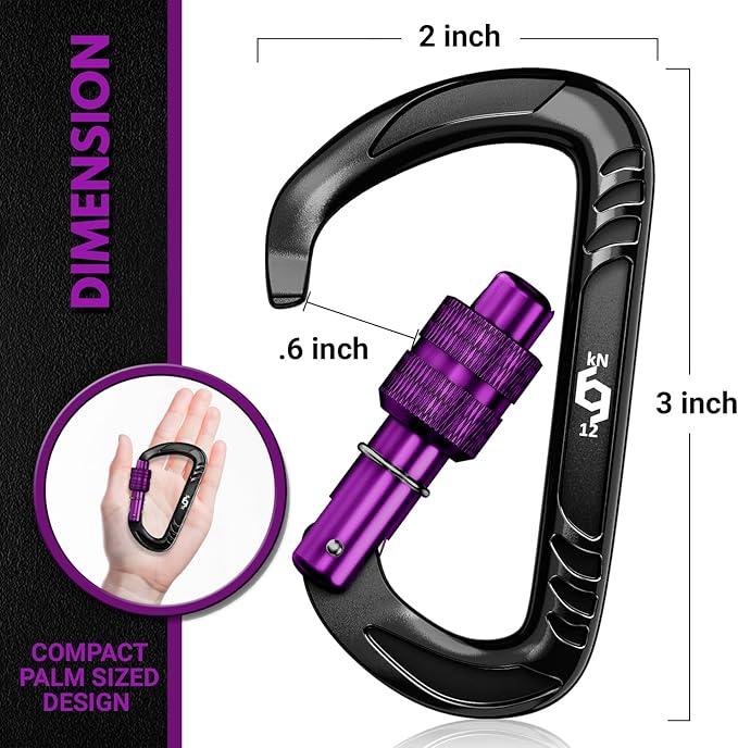 12kN (2697 lbs) Heavy Duty Carabiner Clips, for Securing Pets, Outdoor, Camping, Hiking, Hammock, Dog Leash Harness, Keychains