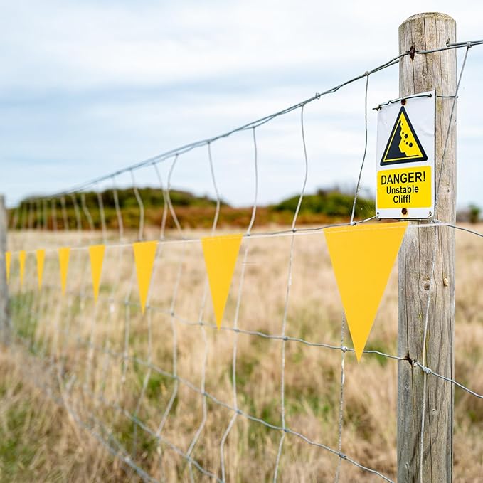 Pennant Banner Flag, Safety Marking Flags Warning Of Rooftop Survey Boundary Traffic Barrier & Construction Hazardous Areas, Yard Marker Flags For Flagging Property Line Party Events 100ft 7x10inch