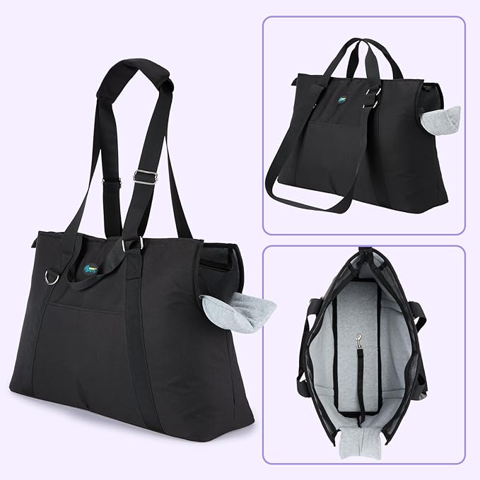 Ownpets Large Dog Purse Carrier, Carrier with Pockets for Medium Pets for Travel Vet Shopping, Fits 18-20 lbs, Cat and Dog Tote Bag, Women's Hands-Free Pet Carrier Bag, (Black)