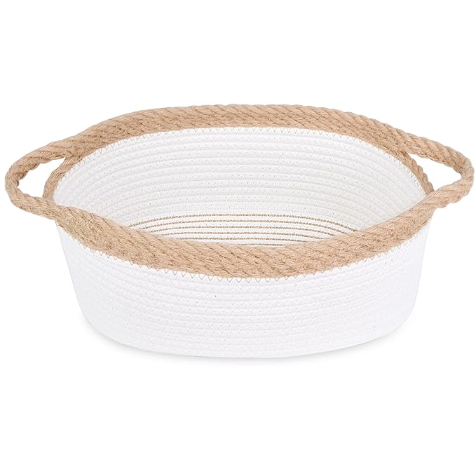 ABenkle Small Basket with Handles - Decorative Durable Rope Woven Storage Bin Shelf Storage Organizer Cube, Easter Baby Gift Basket, 12"x8"x5"