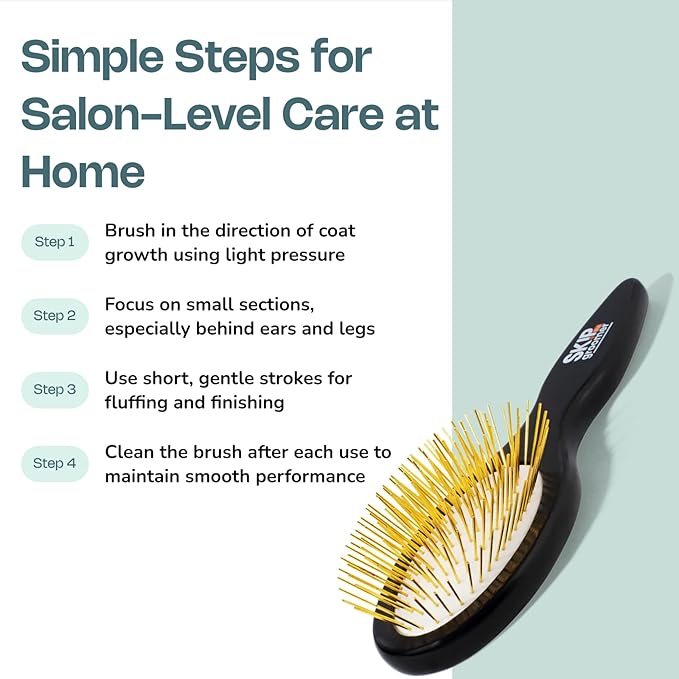 Pin Brush for Dogs, No-Scratch Rounded Pins, Gentle Detangling & Fluffing Brush for All Coat Types, Flexible Cushion Base, Ergonomic Handle for Daily Grooming