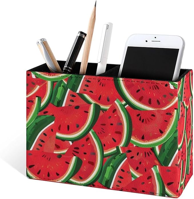 Famame Red Seamless Watermelons Pencil Holder for Desk, Leather Desktop Container Pen Cup Storage Study Table Pen Organizer Makeup Brush Holder for Classroom Office Home
