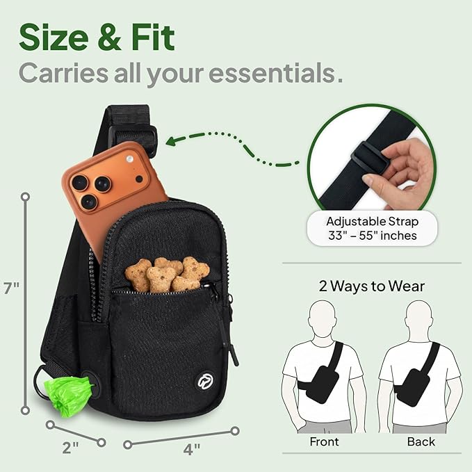 Hands Free Crossbody Dog Leash Bag with Built-in Poop Bag Dispenser & Storage, Dual Bungee Shock-Absorbing Leash with Dual Handles for Small, Medium, Large Dogs Walking Training (Lavender)