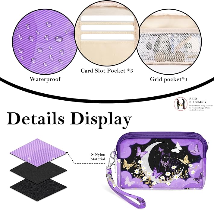 BIAOTIE Wristlet Purses for Women, Nylon Small Crossbody Bags with Adjustable Strap 3 Zipper Wristlet Wallet Phone Organizer