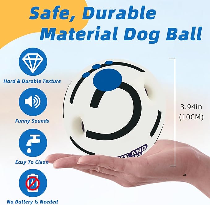 SHAKE AND LAUGH Glow in The Dark Dog Toys Ball, Interactive Dog Ball, Shaking with Gibbering Sound, L, 3.94 in (10 cm)