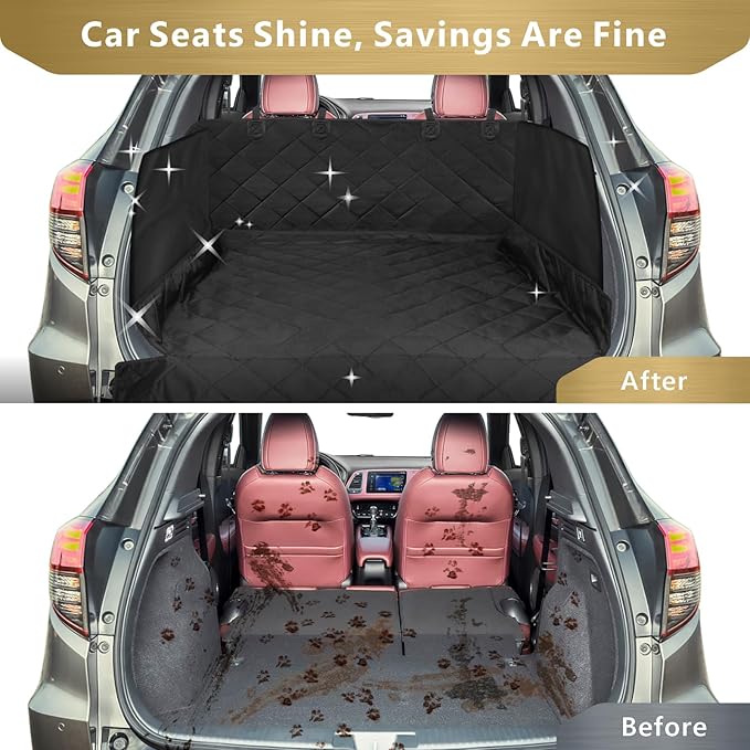 F-color SUV Cargo Liner for Dogs - Waterproof Pet Cargo Liner with Side Flaps, Comfort Dog Cargo Cover with Bumper Flap, Scratchproof Non-Slip Large for Full-Size SUVs Vans, 55 x 93 Inch, Black