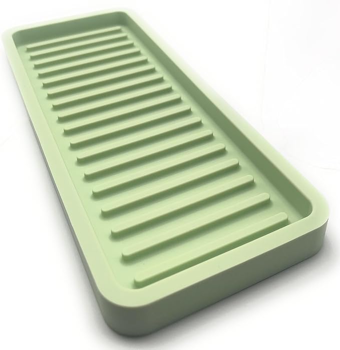 Happitasa Silicone Kitchen Sink Organizer Tray, Sponge Holder and Countertop Protector | Bathroom and Kitchen Soap Dish and Dispenser Tray (Pistachio, 9"x3.5")