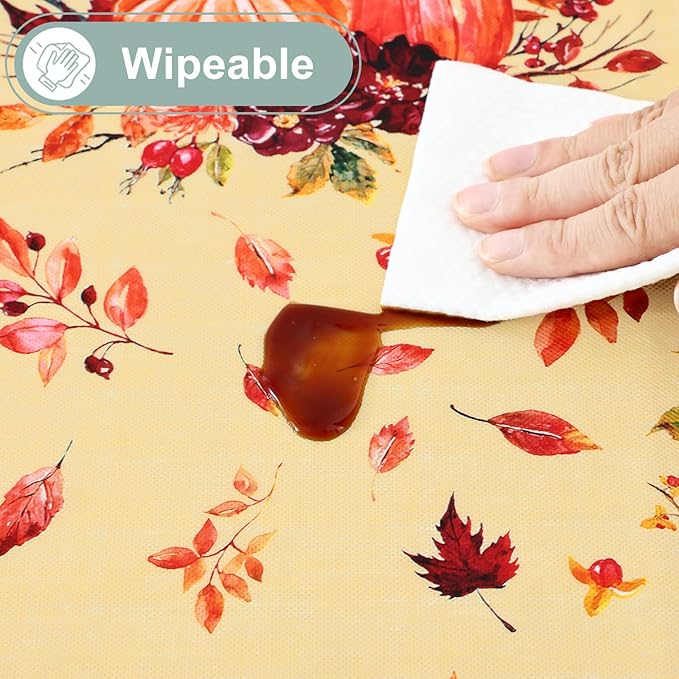 misaya Rectangle Waterproof Vinyl Table Cloth, Wipeable Tablecloth with Flannel Backing, Plastic Table Cover for Fall, Thanksgiving (Pumpkin Truck, 60" x 84")