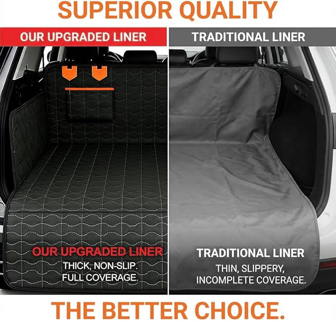 SUV Liner for Dogs, Waterproof Dog Trunk Cover with Bumper Flap Protector, PU Large Size Universal Fit, Black