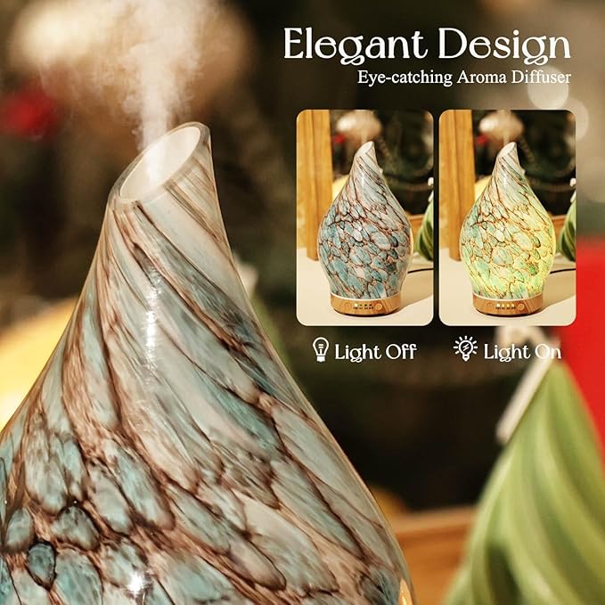 Porseme 150ml Glass Essential Oil Diffuser Aromatherapy Ultrasonic Cool Mist Humidifier 6 Running Hours Waterless Auto-Off Air Diffusers for Sleeping,Yoga,Office Working Spa and Rest (Light Blue)