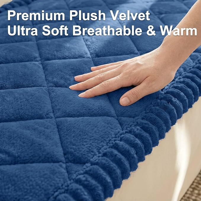 Smiry Fuzzy Couch Cover for Dogs, Non Slip Washable Pet Sofa Cover, Scratch Proof Hair Resistant Plush Sofa Slipcover, Pet Friendly Couch Cushion Protector for Cat, Navy, 27.6" x 27.6"