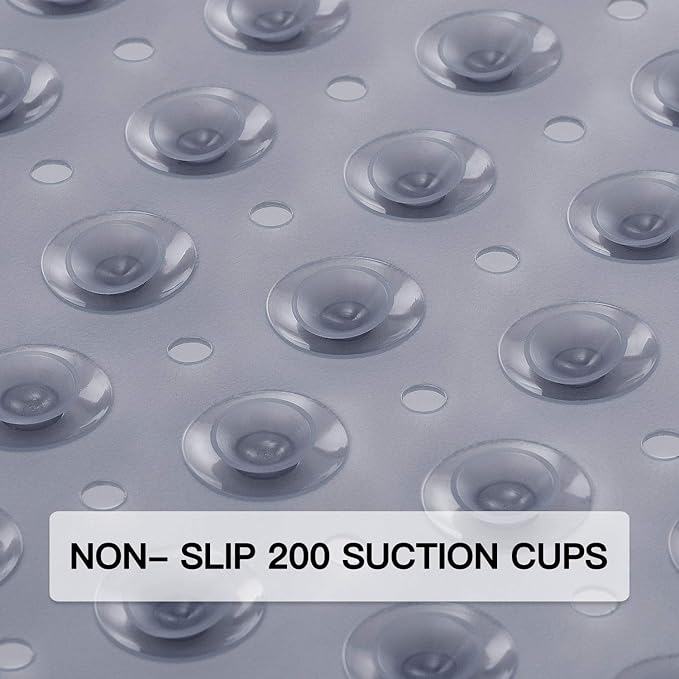YINENN Bath and Shower Safety Mats 40x16 inch, Non Slip with Suction Cups for Bathroom Stall and Tub Floor, Extra Large and Machine Washable, Drain Holes Keep Bathtub Clean, Clear Gray
