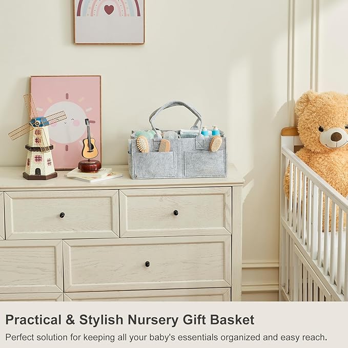 Upgraded Baby Diaper Caddy Organizer, Portable Nursery Storage Bin with Handle, Side Pockets Car Organizer for Diapers and Baby Wipes Essentials, Registry Gift Baskets (1Pcs-Large-Grey)