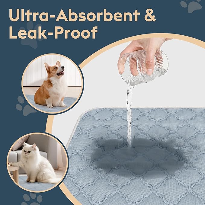 Washable Pee Pads for Dogs - 2 Pack Reusable Pee Pads，Waterproof Puppy Pads，Pet Training Pads，Super Absorbent with Dog Paw Shape Non-Slip Backing (Light Grey, 18" X 24" - 2 Pack)