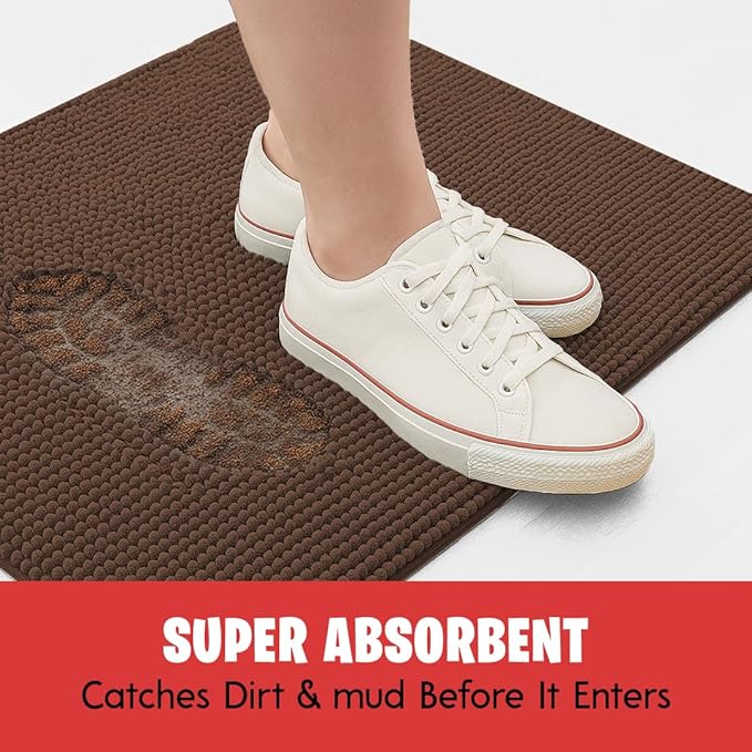 MudGuard Mat™ Dog Door Mat for Muddy Paws, Super Absorbent Microfiber, Non-Slip Indoor Mat, Quick Dry Chenille Mud Mat for Dogs & Entryway, Washable, Choco 36" x 60"