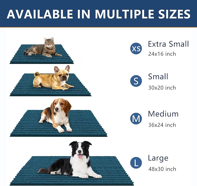Smiry Dog Door Mat for Muddy Paws 47x17, Extra Soft Absorbent Chenille Doormat, Trap Moisture and Dirt, Non-Slip Machine Washable Front Door Mat for Indoor Entrance Inside Floor, Atlantic Blue