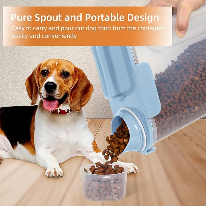 LEAWALK 5-7Lbs Small Cat Dog Food Storage Containers BPA Free, Airtight Pet Food Storage Containers with Large Pour Spout/1 Measuring Cup/ 4 Safety Locks and double-layer silicone strip (Elegant Blue)