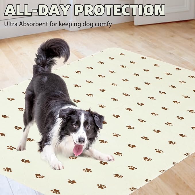 PUPTECK Washable Pee Pads for Dogs - Waterproof Reusable Puppy Potty Training Pads Whelping Mat - Fast Absorption Non-Slip Pet Food Feeding Mat (Beige, 48x60 Inch (Pack of 2))