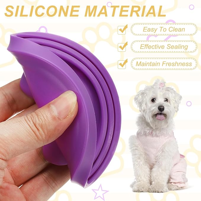 Cat Food Can Covers Lids, Dog Food Can Lids with Cute Pet Ears Shaped Silicone Toppers One Fit 3 Standard Sizes, (Lavender, 2Pcs), Intended for Dog/Cat/Pet Food Cans