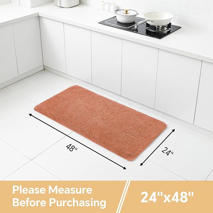 Rust Bathroom Rugs 24"x48" – Long Plush Non-Slip Bath Mat, Absorbent & Washable Microfiber Runner Rug – Perfect for Tub, Sink, or Washroom