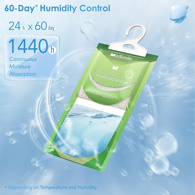 Moisture Absorbers Bag, Hanging Closet Dehumidifier Bags for Car, Bathrooms, Humidity Packs with Fresh Fragrance, 9.8OZ, 10 Pack