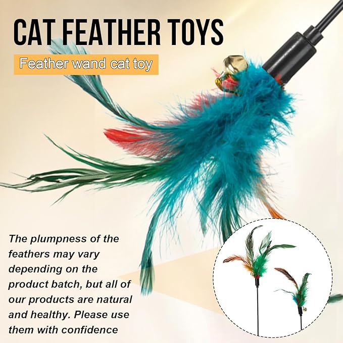 Leitee 50 Pcs Cat Wand Toy Feather Stick Cat Toy Feather Toys and Teaser Wand Bulk Interactive Stick for Indoor