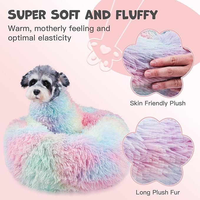 Himax Dog Beds for Large Dogs, Donut Dogs Beds with Blanket Attached, Calming Round Dog Bed Washable(20"/26"/35") Multicolor